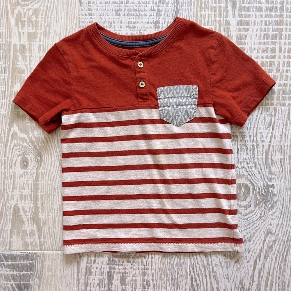 OSHKOSH BOYS HENLEY TEE pocket short sleeve boho striped casual 4T